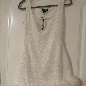 PrettyLittleThing White Sequin Feather Mini Dress